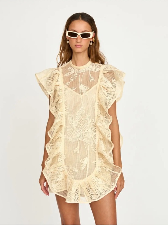 Eliou Dresses & Skirts - Eliou Cream Floral Lace Ruffle Mini Dress